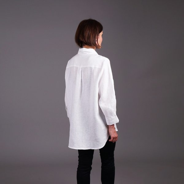 Dominica pure linen long sleeve relaxed fit white shirt