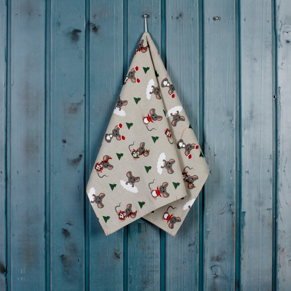 Льняное полотенце с принтом «Рождественский мыши»