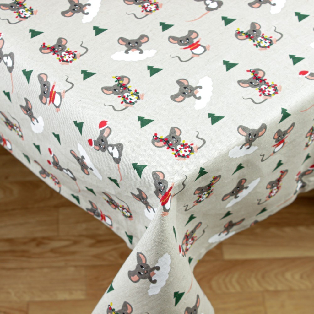 Полульняная ткань с принтом рождественские мыши