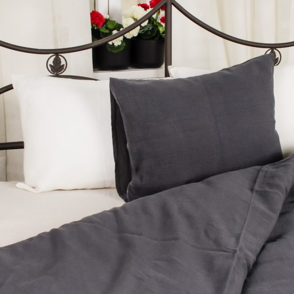 Soft pure linen dark gray pillowcase