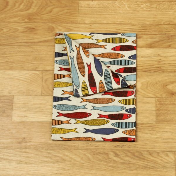 Fishes print linen kitchen towel