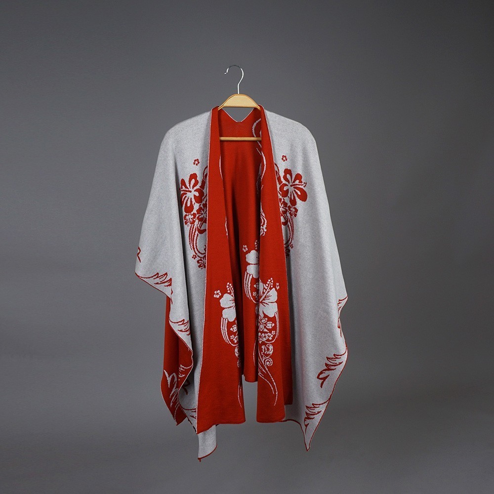 P051 Hawaii dark orange beige (1) Hawaii merino villast kootud pontšo oranz-beez