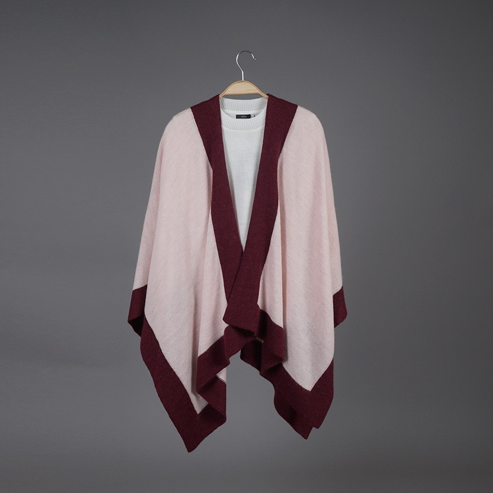 Zarina dark light pink wool poncho