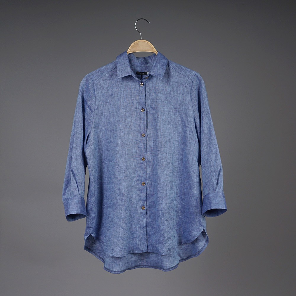 Dominica pure linen long sleeve relaxed fit blue shirt