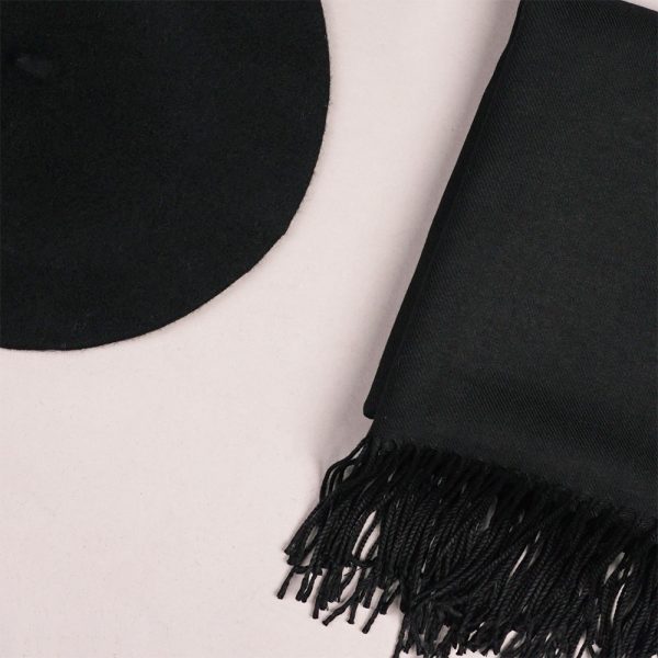 Black pashmina shawl and hat set