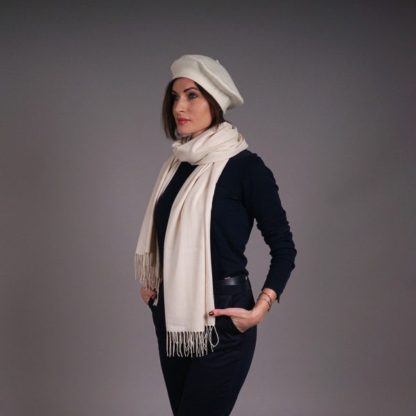 Cream pashmina shawl and hat set