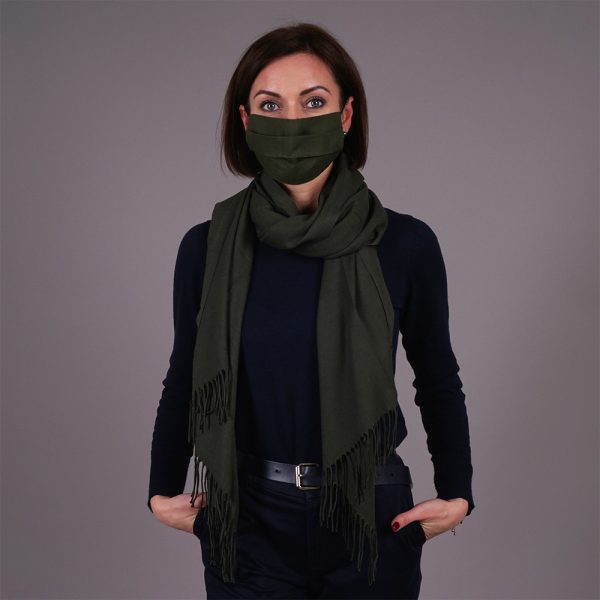 Olive pashmina shawl and mask set
