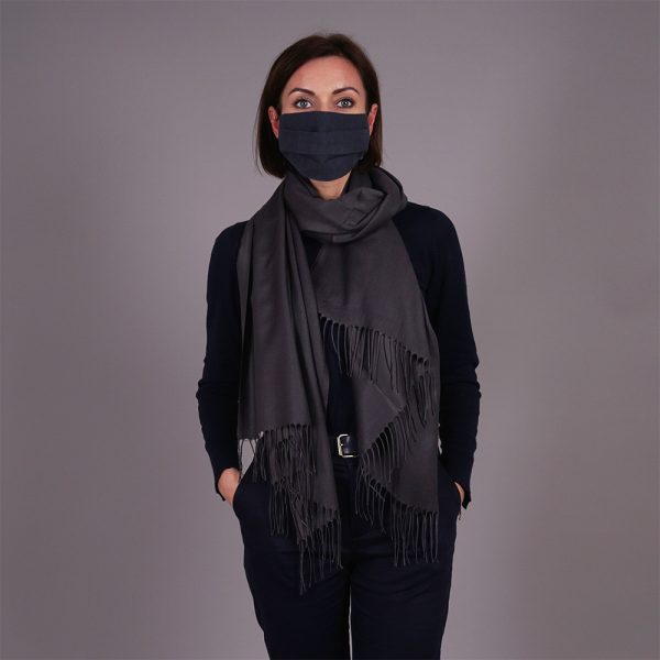 Dark gray pashmina shawl and mask set