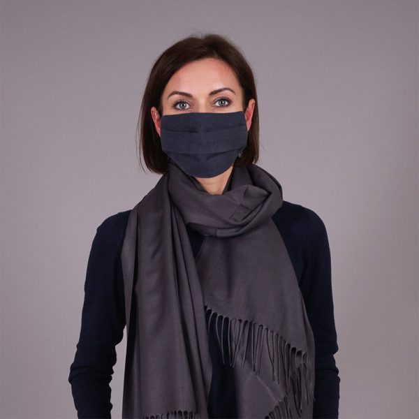 Dark gray pashmina shawl and mask set