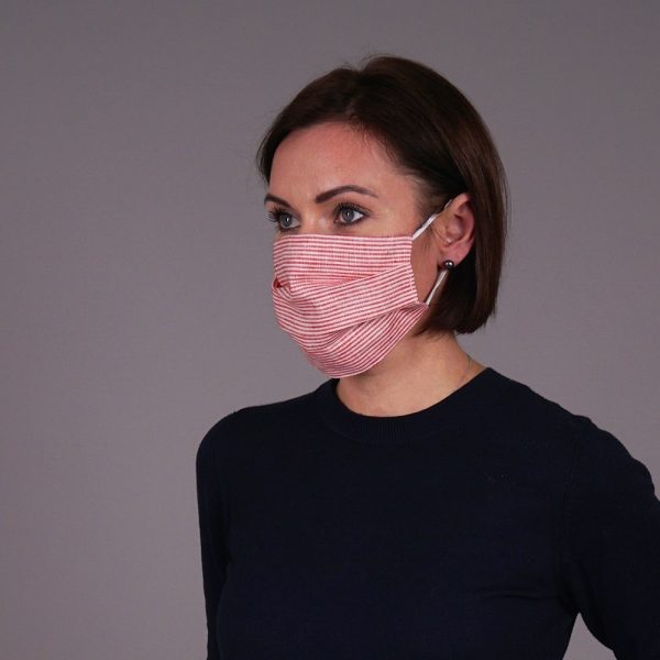 Linen reusable mask with red stripes