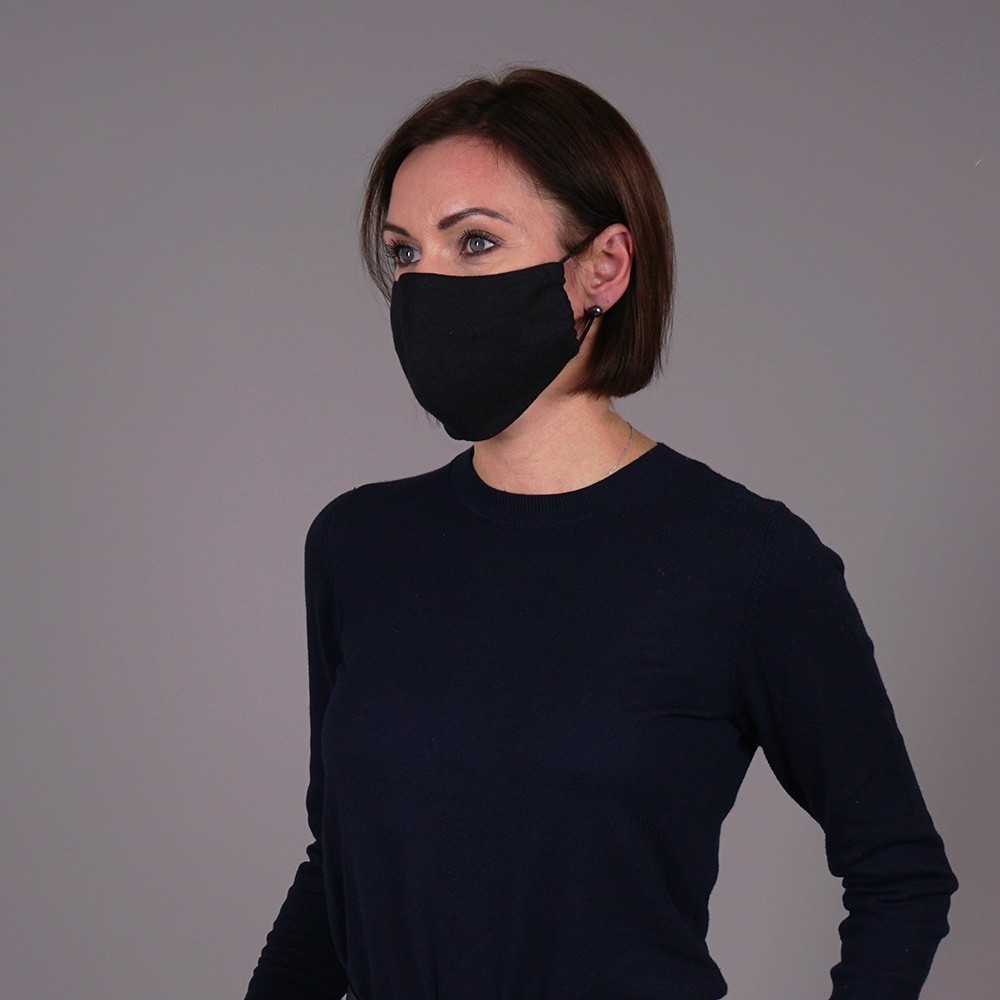 Pure natural linen face mask reusable black
