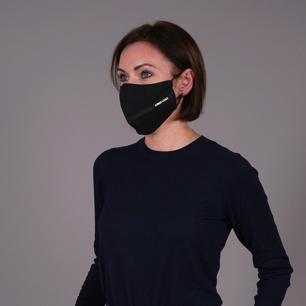 Black linen reusable mask with your company logo