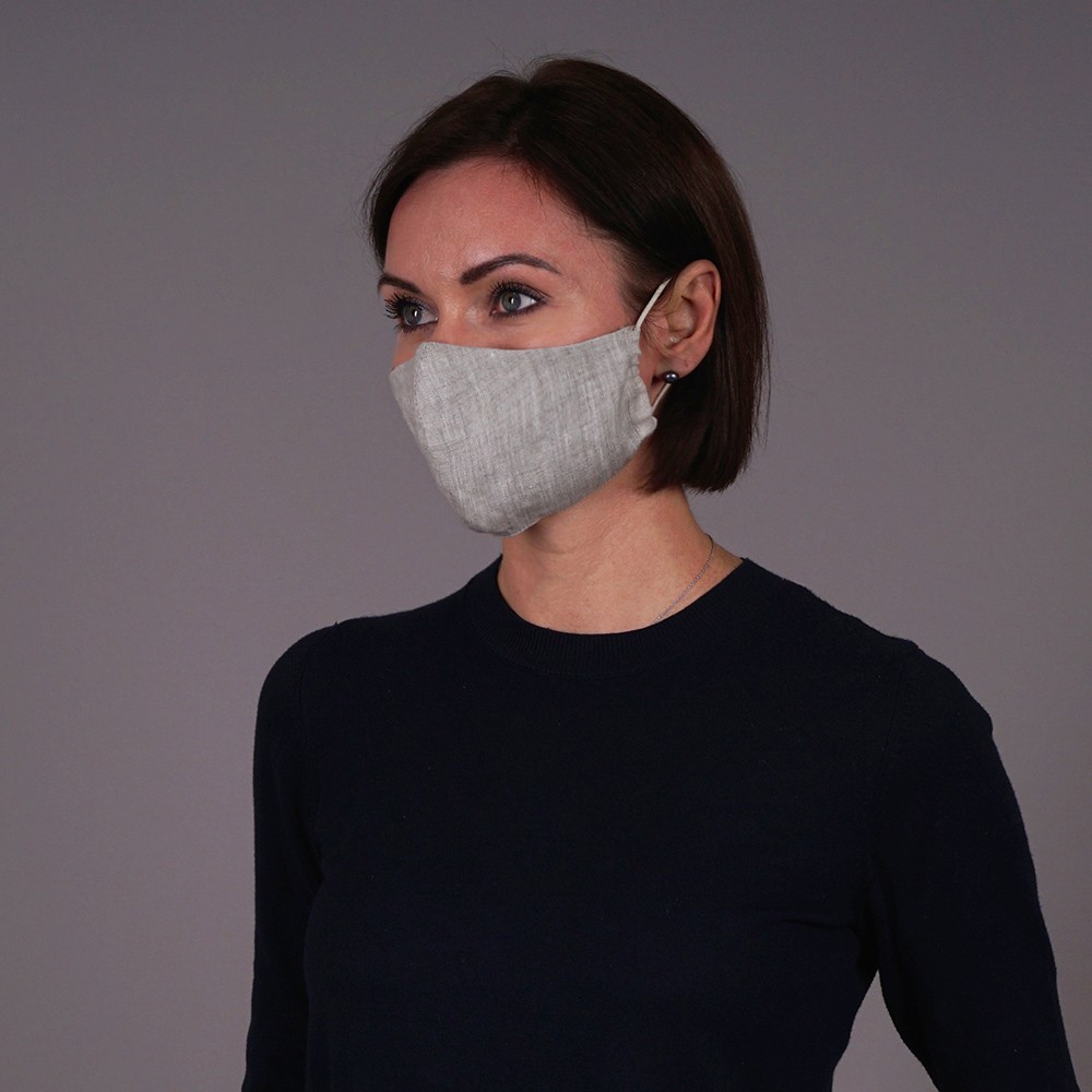 Pure natural linen face mask reusable natural grey