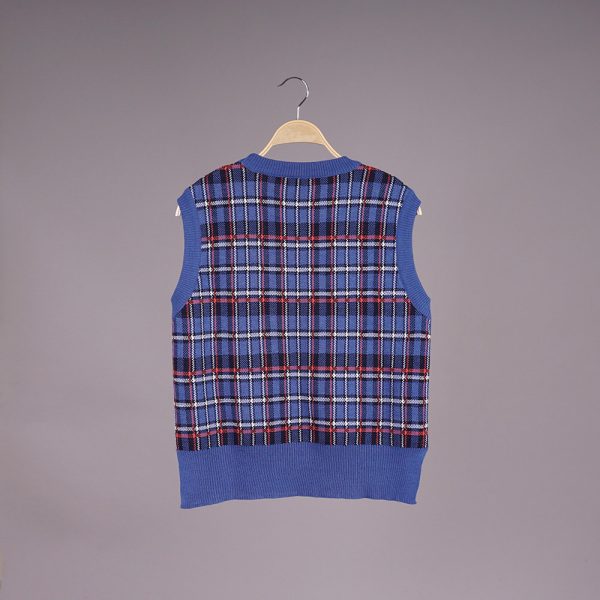 Ruut checked knit wool blend vest blue