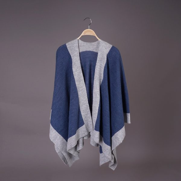 Zarina wool poncho blue gray