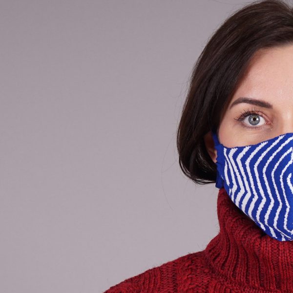 Blue striped knitted reusable mask