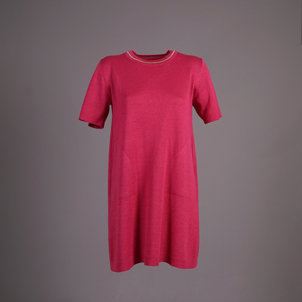 Magda knitted short sleeve dress fuxia