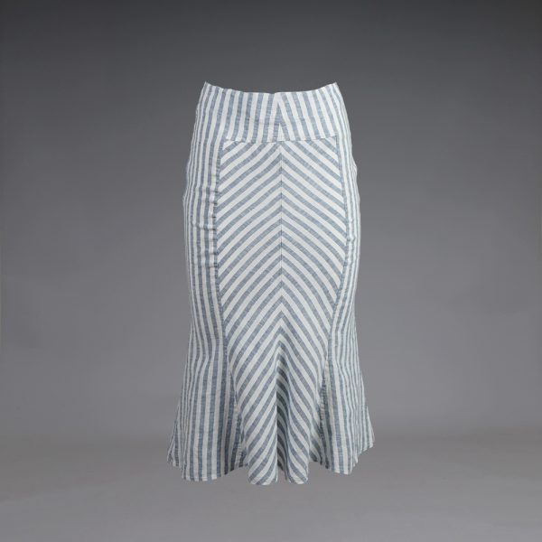 Marella linen blend midi skirt strip blue