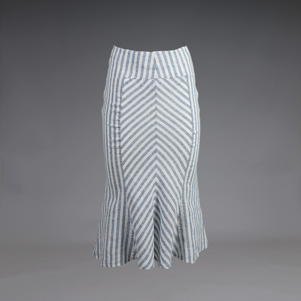 Marella linen blend midi skirt strip blue