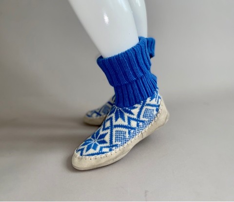 Wool and leather slippers blue