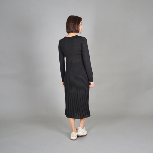 Marika long sleeve wool knit dress black