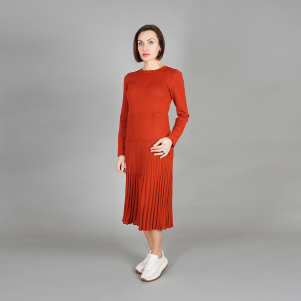 Marika long sleeve wool knit dress terracotta