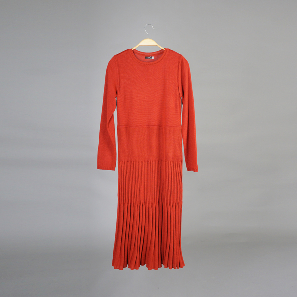 Marika long sleeve wool knit dress terracotta