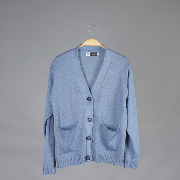 Annette textured knit linen jacket blue
