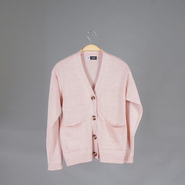 Annette textured knit linen jacket pink