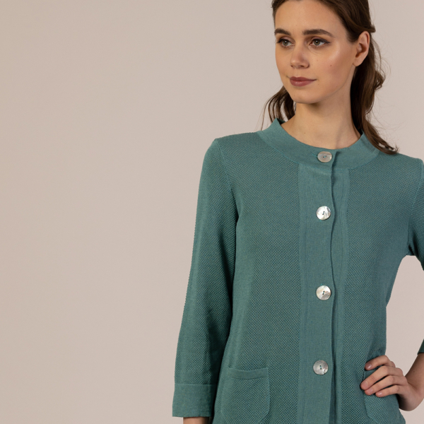 Ilona textured knit linen jacket green