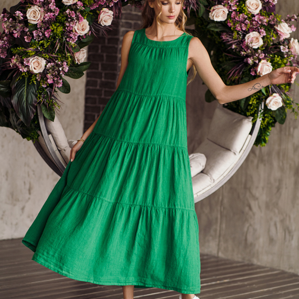 Azalia pure linen dress green