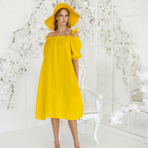Gloria pure linen dress yellow