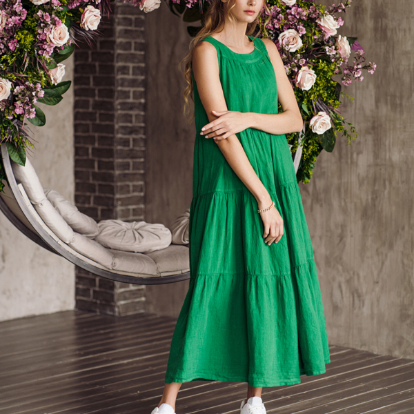 Azalia льняное платье зелёного цвета