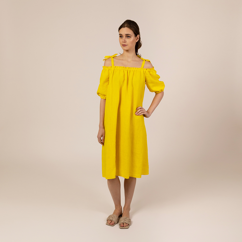 Gloria pure linen dress yellow
