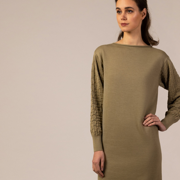 Piret шерстяное платье с длинным рукавом оливкового цвета