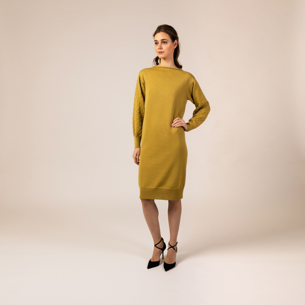 Piret long sleeve wool knit dress yellow
