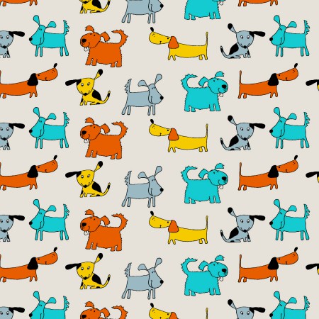 Bright dogs print natural linen fabric