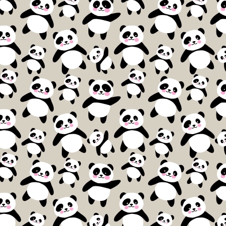 Panda print natural linen fabric