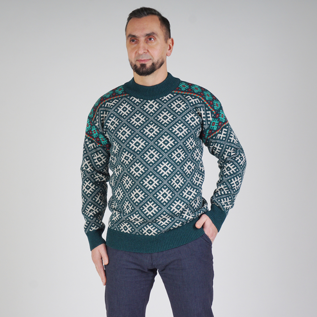 Till unisex pullover with jacquard knit green