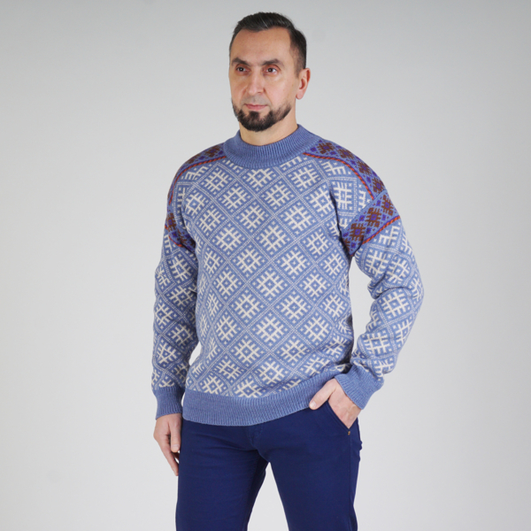 Till unisex pullover with jacquard knit blue