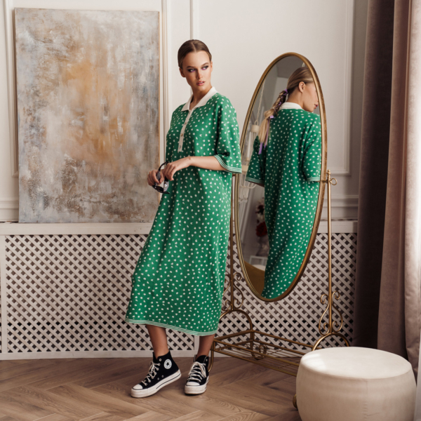 Dots pure linen dress green