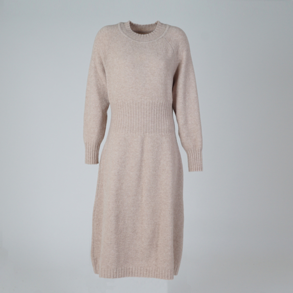 Connie long sleeve wool knit dress beige