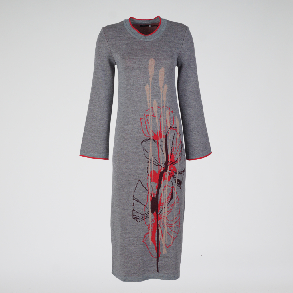 Liana long sleeve wool knit dress grey