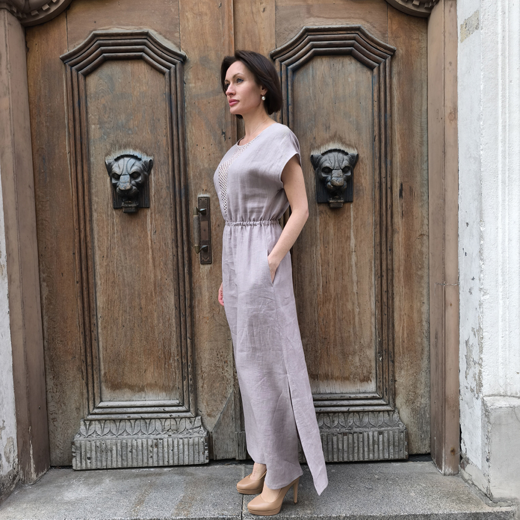 DR208-Sandy-Lillac Sandy pure linen lilac dress