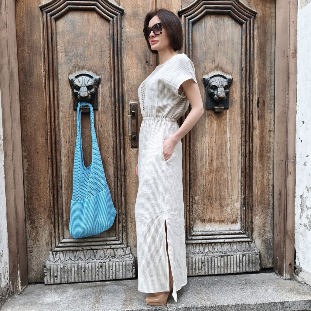 DR208-Sandy-Strip-2 Sandy pure linen beige dress