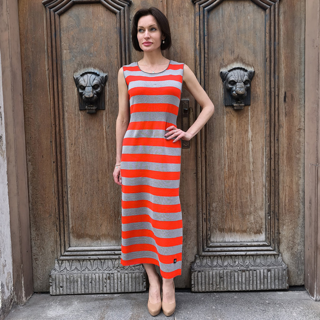 Azia pure linen dress long orange