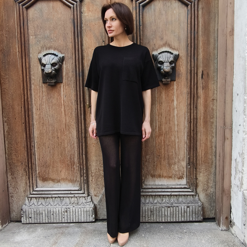 PL358-Keiko-Black Keiko O-neck short sleeve black top