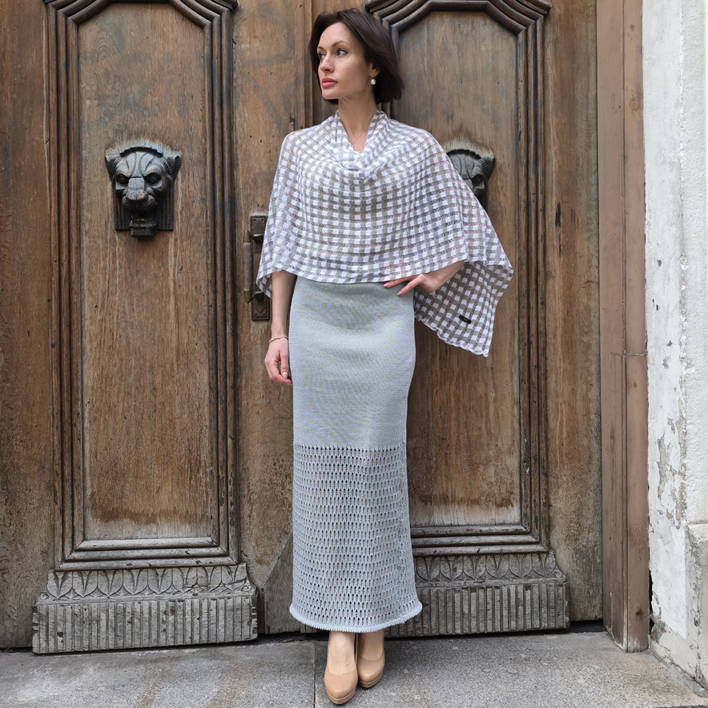 Monaco long knit linen skirt blue