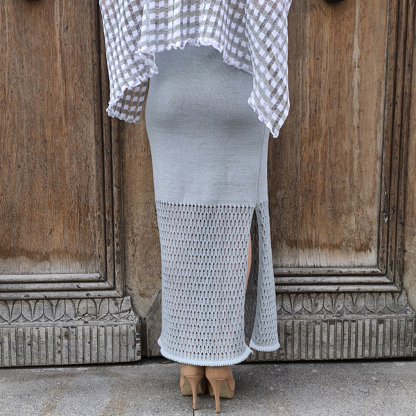 Monaco long knit linen skirt blue