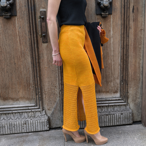 Monaco long knit linen skirt orange